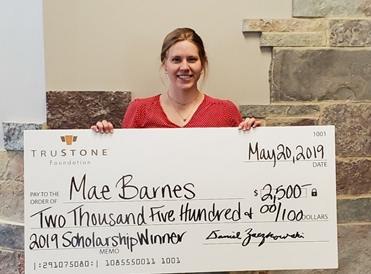 Mae Barnes accepted her $2,500 scholarship at TruStone Financial’s Golden Valley branch.